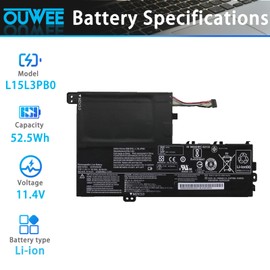 OUWEE L15L3PB0 Laptop Battery Compatible with Lenovo Flex 5 1470 1570 IdeaPad 320S-14IKB 320S-15ABR 320S-15AST/15IKB/15ISK 520S-14IKB Yoga 520-14IKB Series L15M3PB0 L15C3PB1 11.4V 52.5Wh (Shape-A)