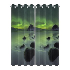 2 Panels Waterproof Outdoor Curtains 108 inches Long for Patio Green Dreamy Starry Sky Beautiful Sky Polar Landscape Indoor Outdoor Privacy Curtain Light Filter Grommet Drapes for Porch Cabana Pergola