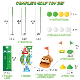 Hitish Mini Golf Set Toy for Children - Retractable Golf Clubs with Automatic Golf Returner, 4 Luminous Golf Balls and Putting Mat - Outdoor Games Indoor Sports Toy Gift