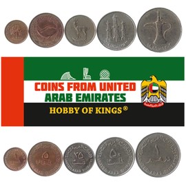 Hobby of Kings Different Coins - Old, Collectible United Arab Emirates Foreign Currency for Collecting Book - Unique, Commemorative World Money Sets - Gifts for Collectors - Collection of 5