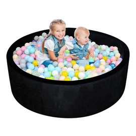 Foam Ball Pit for Toddlers - CALEPTONG 47.2"x 13.8" Extra Large Round Baby Ball Pit with NO Balls, Soft Coral Fleece Baby Playpen Ball Pool, Ideal Gift for Kids Infants Indoor Outdoor Game - Black