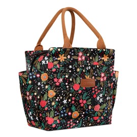 Joymee - Bolsa de almuerzo aislada para mujer, reutilizable, a prueba de fugas, grande, con soporte para botellas y bolsillos laterales para trabajo, oficina, viajes, picnic, multicolor