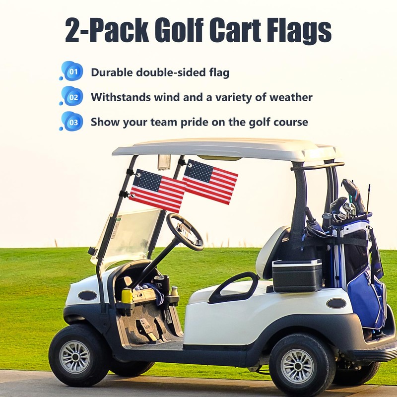 TRINKA 2 Pack Golf Cart American Flag with Elastic Straps,