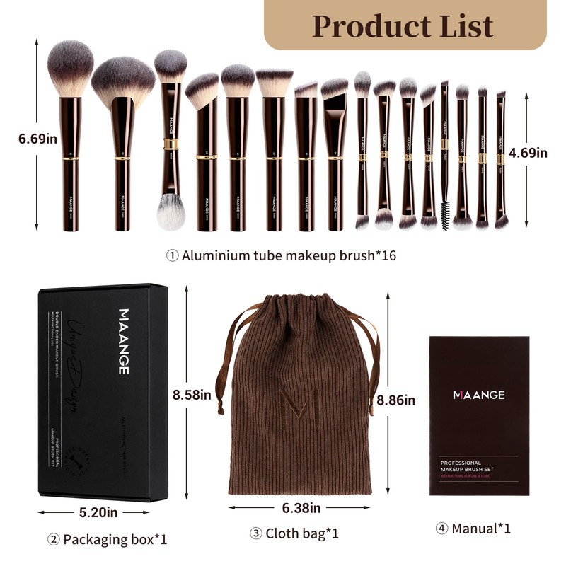MAANGE Makeup Brushes 16Pcs Professional Foundation Powder Blush Contour Eyeshadows
