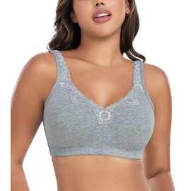 DotVol Women's Comfort Cotton Bra Full Coverage Wirefree Embroidered Lace Non Padded Lift Everyday Bras(Grey,42B)