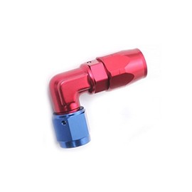 Autobahn88 Aluminum Anodized Swivel Hose End Fitting - Reusable, Forged Elbow, 90-Degree, AN12 (Blue/Red)