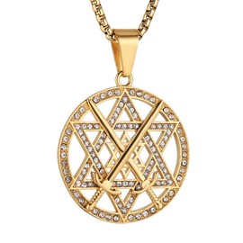 HZMAN 18K Gold Plated Seal of Solomon Hexagram Necklace for Men Stainless Steel Crossed Swords Star of David Talisman Pendant Jewelry Gift