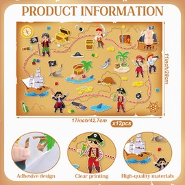 Kosiz 12 Pcs Giant Treasure Island Map Sticker Scenes Include 12 Backgrounds and Sticker Sheets Pirate Map Pirate Party Activity for Kids