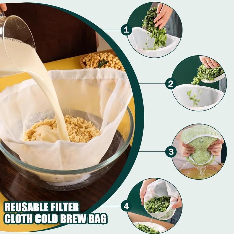 3Pcs Bowl-Shaped Reusable Nylon Cheese Cloth Filter Bag, Bowl-Shaped Fine