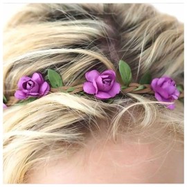Jugielu Flower Hairband Flower Crown Headband Purple Floral Hairbands Artificial Rose Hair Wreath Floral Headpiece Headband Adjustable Elastic Hair Band Hawaiian Party Accessories Jewelry for Women