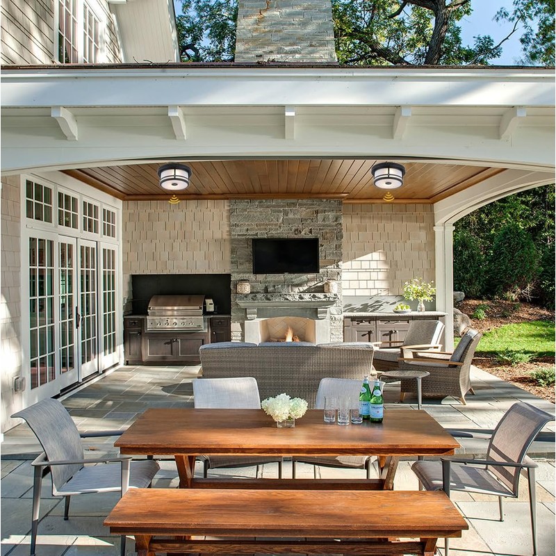 Vexagyle Outdoor Flush Mount Motion Sensor Ceiling Light,2-Light Industrial Porch