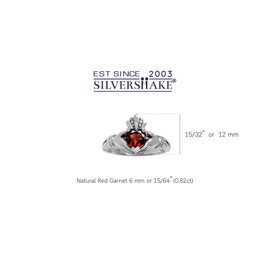 Silvershake Natural Heart Shape Garnet Irish Celtic Claddagh 925 Sterling Silver Ring Size 7