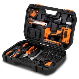 Universal 46 Pcs Orange Portable DIY Repair Hand Tool Kit Set Battery Cordless Drill for Home Household Office Garden Warehouse With Carring Case