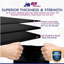 Ox Plastics Trash Can Liners Bags - 42 Gallon Capacity & 1.5mil Thick Extra Heavy Duty Strength - Large Garbage, Leak-Proof & Durable, House & Commercial Use Bags Black 37 X 43 (50 Count)