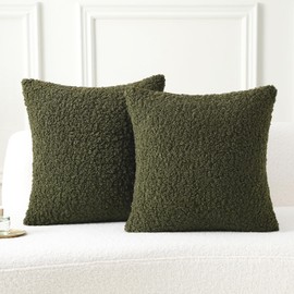 FUTEI Olive Green Throw Pillow Covers 18x18 Inch Set of 2,Furry Faux Fur Teddy Boucle Textured Cushion Covers,Soft Fluffy Decorative Pillow Case,Home Decor for Couch Bed Living Room Office Car