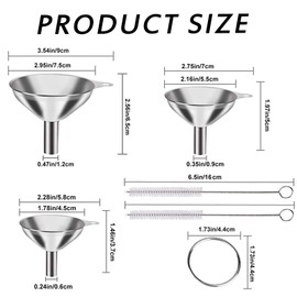 3 Piece Stainless Steel Funnel, Mini Stainless Steel Funnels, Multi-use Small Kitchen Funnel Set with 2 Piece Cleaning Brush for Transferring Essential Oils, Powder,Tiny Spices