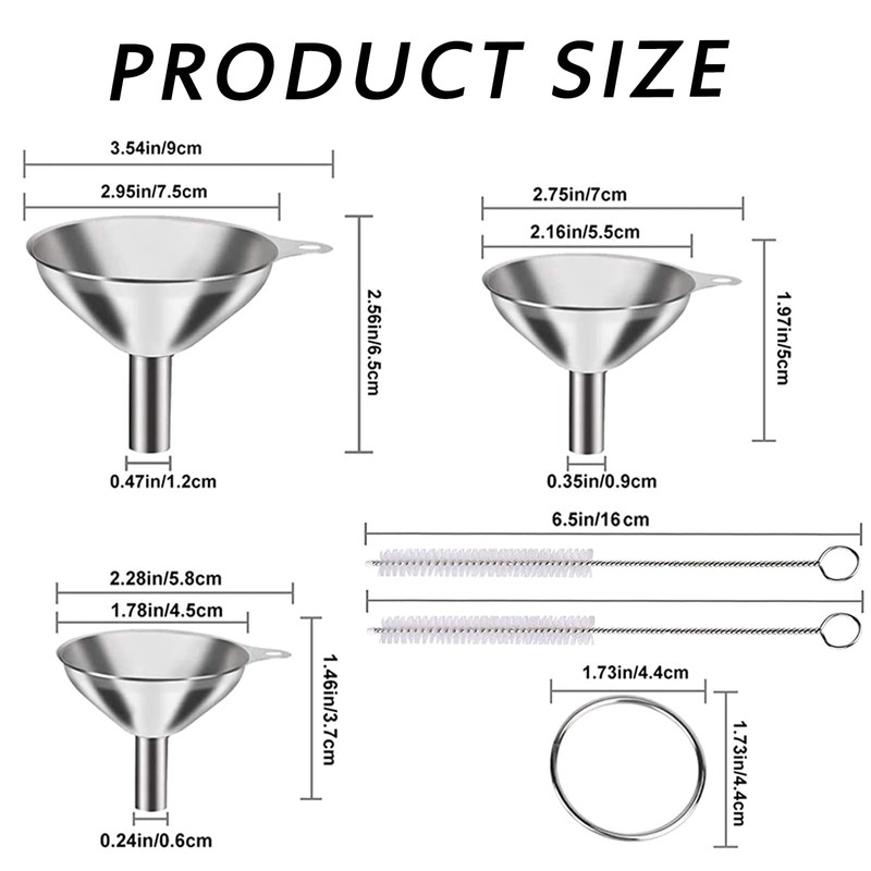 3 Piece Stainless Steel Funnel, Mini Stainless Steel Funnels, Multi-use