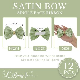 LiBongTa Sage Green Bows 4'' Premade Satin Ribbon Bow, Gift Bows with Rhinestone, Wrapping Bows for Presents, Greeting Cards, Treat Bags, Wine Bottles, Valentines Bows for Gift Wrapping-12 Counts