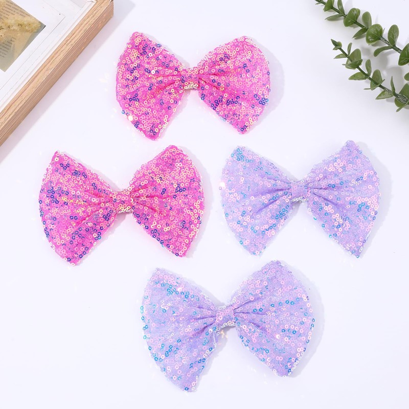 5" Glitter Purple Hair Bows for Girls Alligator Clips Sparkly