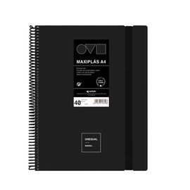 Grafoplas | A4 Plastic Sleeve Folders | 40 Transparent Linings | Rigid Polyfoam Covers | Durable and Ultralight | Black | PVC Spiral | Minimal Uniqual | Perfect for Documents