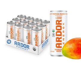 ARDOR ENERGY Sparkling Water Tropical Mango 12 pack with 100mg Organic Caffeine from Green Tea & 200mg Organic L-Theanine (Focus & Calm). No Sugar. No Calories. Vegan. Gluten Free.
