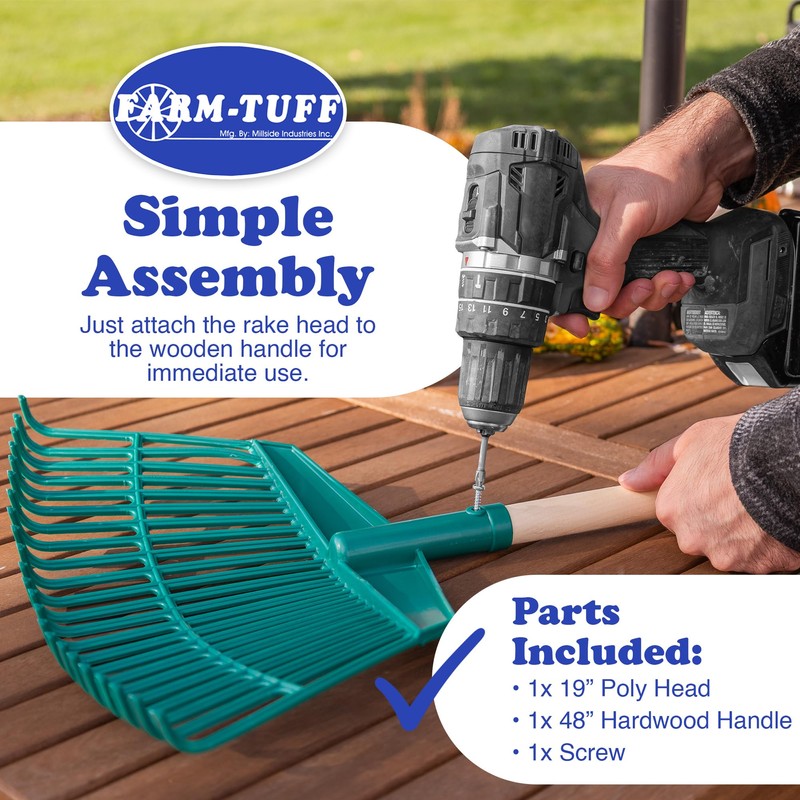FARM-TUFF 19” Leaf & Garden Rake with 48” Hardwood Handle