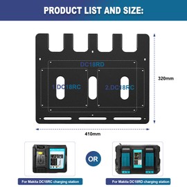 Riuog Wall Mount for Makita Battery Holders and Chargers Wall Mount, Stable 4 Piece Battery Holder 18V 14.4V and Charger Holder and Cordless Drill Driver, Order in Workshop and Garage