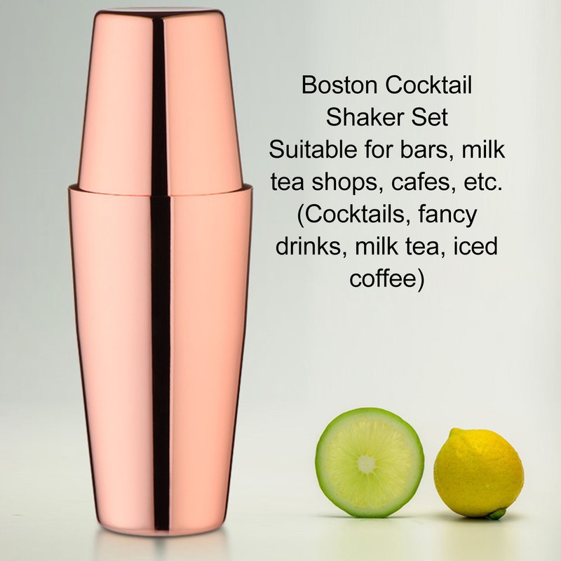 Boston Cocktail Shaker Stainless Steel Rose Gold Glossy Surfaces Leakproof