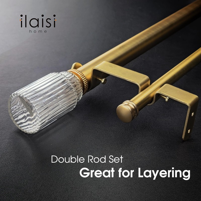 ILAISIHOME 1-1/8 Inch Diameter Gold Curtain Rods with Ribbed Glass