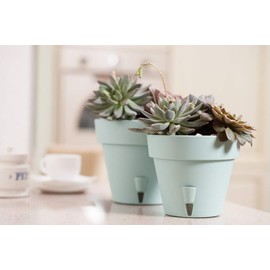 Santino 12.8 Inch Latina Self Watering Planters (Set of 3) in Sand - Flower Pot with Bottom Watering and Water Level Indicator for Indoor/Outdoor use for All Plants, Flowers, Herbs