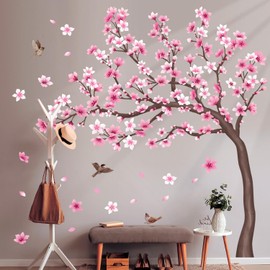 DECOWALL SG4-2431 Cherry Blossom Tree Wall Stickers Kids Room Home Decor Wall Decals Living Room Pink Flowers Birds Nursery Peel Stick Bedroom
