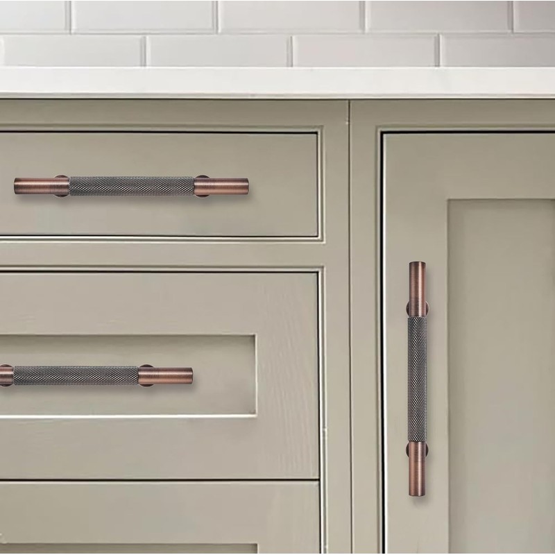 khtumeware 10 Pack 4 Inch(102mm) Drawer Handles Knurled Brushed Antique