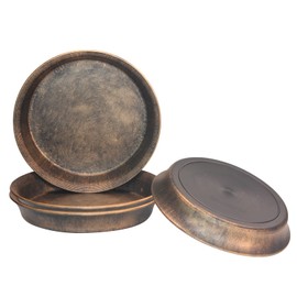 ARTLINE Decorative Rustic Plastic Plant Saucer Medieval Antique Matte Metal Look, 4 Pack 7" Small Flower Pot Drip Water Trays Indoor Outdoor, Planter Drainage Plates to Catch Water, Bronze