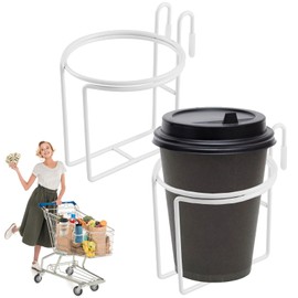 2 Pcs Shopping Cart Cup Holder, Updated Portable Cup Holder with Bottom Bar Stainless Steel Cup Holder Reusable Shopping Carts Drink Holder for Hanging Coffee Cup Tapered Cup Baby Bottle (White)