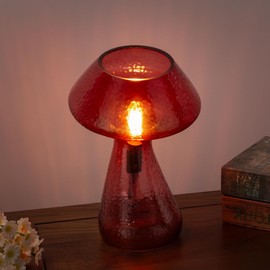 NOTOC Dimmable Mushroom lamp,red Glass Mushroom Bedside Table Lamp,Village Style Small Nightstand Desklamp for Home Decor, Dining, Living, Bedroom, Gift（LED Bulbs Included）