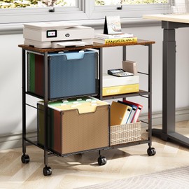 Huxitocan 2 Drawer Mobile File Cabinet, Lateral Filing Cabinet, Printer Stand with Open Storage Shelf, Iron Wood Combination, File Cabinets for Home Office, Rustic Brown