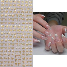 Bow Nail Art Stickers Black White Gold Bow Nail Decals 3D Self-Adhesive Bow Stickers for Nails Cute Bows Nail Decor Bowknot for Women Nail Art Decoration Decal DIY Manicure Accessories 6Sheets