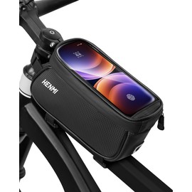 HENMI NMI Bicycle Phone Front Frame Bag, Waterproof and wear-resistant, Handlebar Bag Bicycle Accessories,Top Tube Bike Bag,Cycling Pouch, TPU Touch Screen, Suitable Phone Under size 7''