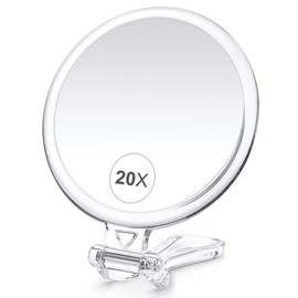 B Beauty Planet 20X Magnifying Home Mirror, Round 5'' Handle for Travel, Double-Sided 1X/20X, Foldable Makeup Mirror, Tabletop Mount