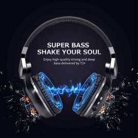 Bluedio T2 Plus audífonos inalámbricos Bluetooth Plegables,Manos Libre, Radio FM y Micro SD (Negro)