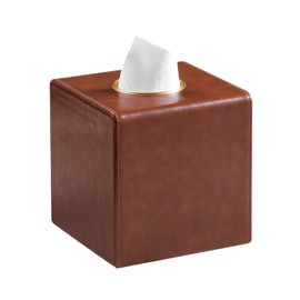 Square Tissue Box Cover, Luxury PU Leather Tissue Holder with Magnetic Closure (Brown)