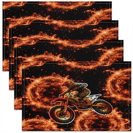 Feelyou Kids Dirt Bike Table Place Mats, Set,Extreme Sports Placemats Set of 4 18"x12" for Boys Girls,Motocross Rider Placemat for Kitchen Dining Table Decor Indoor Outdoor,Motorcycle
