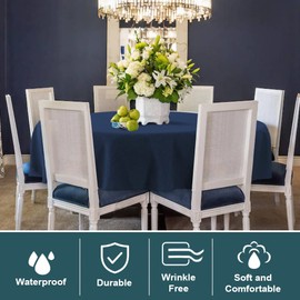FantasDecor Linen Textured Table Cloths Round Tablecloth Waterproof Spill-Proof Wrinkle Free Cover for Dining Room and Outdoor Use, Navy, 60 x 60 Inch