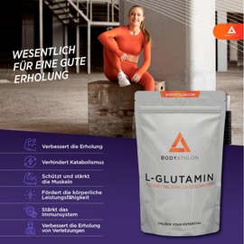 L-Glutamin in Pulverform 500g- L-Glutamin-Aminosäure mit reinem Geschmack- 100 Portionen veganes und glutenfreies L-Glutamin - Muskelregeneration– Bodyathlon
