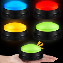 Honoson 4 Pcs Glowing Recordable Answer Buzzers Button Answer Buzzers Sound Buttons Game Show Buzzer for Study Office Home Team Family Game and Trivia Nights