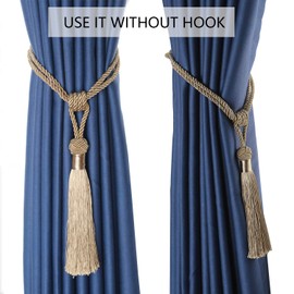 BEL AVENIR Curtain Tiebacks Hand-Woven Holdbacks Home Decorative Tassels Tiebacks (Beige, 2 Pack)