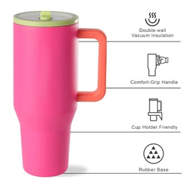 Modern 32 oz Tumbler with Handle & Simple Flip Straw - Car Cup Holders, Leak Resistant Water Bottle-Reusable Insulated Stainless Steel & Rubber Base - Gifts for Women & Men | Traveler (Orchid)