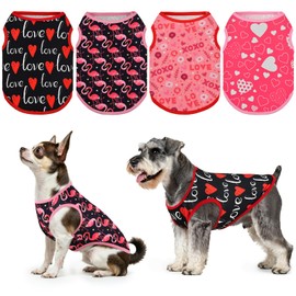 LyssKMK 4 Pack Valentine‘s Day Dog Shirts Heart Love Letter Tank Tops for Small Medium Dogs Flamingo Pattern Sleeveless Vests for Cats Kitten Puppies S