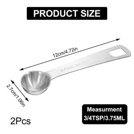 2Pcs 3/4 tsp Measuring Spoon, (1/4 tbsp | 3.75 ml | 1/8 oz) Stainless Steel Measure Spoons, Tablespoon Measuring Spoon with Precise Scale(Silver)