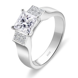 2ct Vintage Moissanite Princess Cut Solitaire Engagement Ring For Women,D Color VVS1 Simulated Diamond Ring,Thickened 18k White Gold Plated 925 Sterling Silver Anniversary Wedding Eternity Band Ring Set Gemstone Jewelry Gift